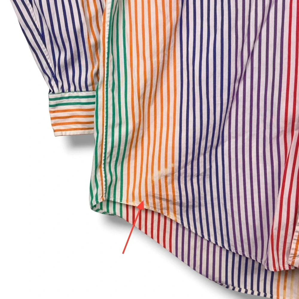 Vintage Ralph Lauren Button Down Mens L Multicolor Stripe Poplin Rainbow Blaire